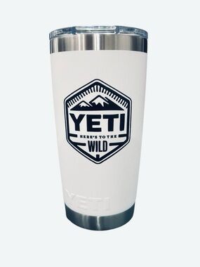 Yeti White 20 oz Tumbler with Black Logo and Stainless Accents NWOT